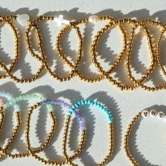 BUNDLE of 2 WATERPROOF Gold Stretch Bracelet Gemstone Pearl You Pick 2 Bracelets - Picture 1 of 17